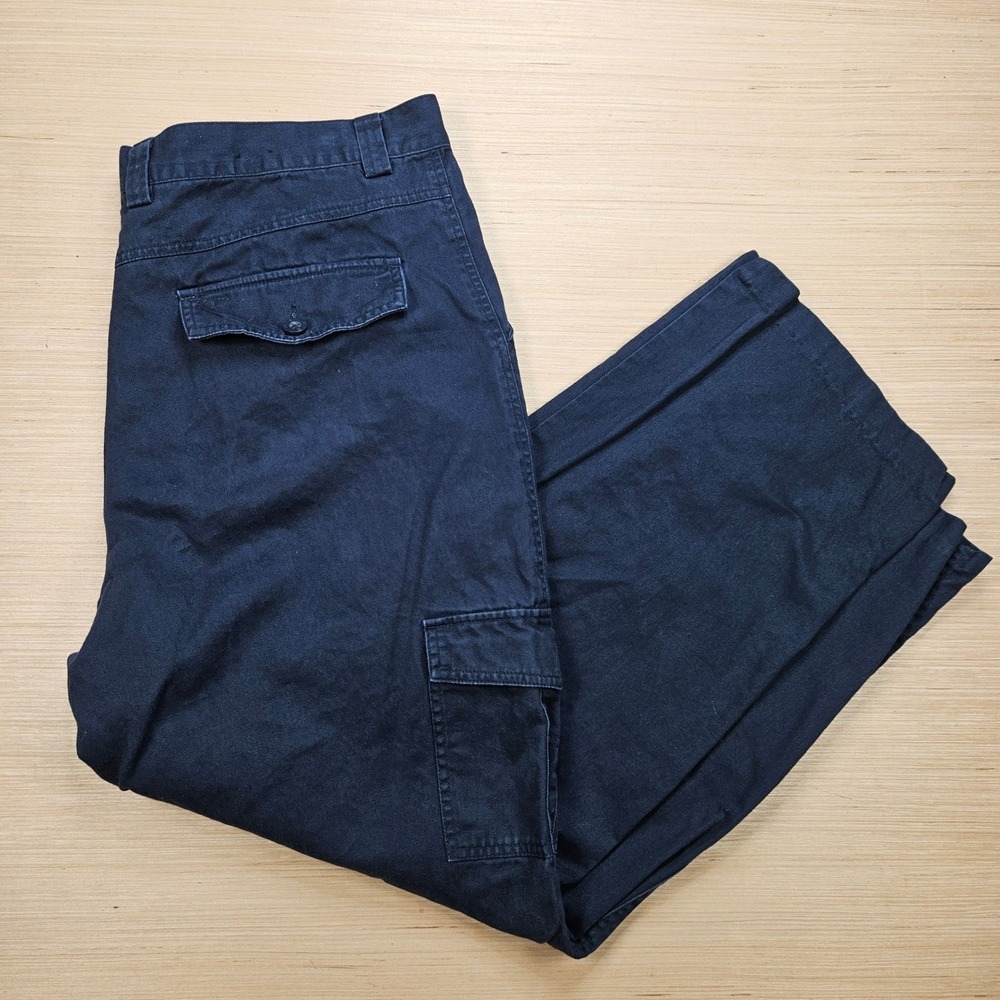 NOBU Cargo Pants Men 38x32 Fit 38x29 Blue Ramie Cotton Blend Casual Work Utility